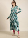 Women Anarkali Teal Floral Kurta Comes with Dupatta-TF-126-Teal