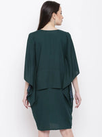 Kaftan sleeve yoke mini dress in Bottle Green