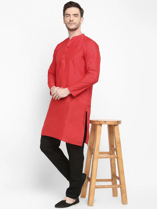 Hangup Men Standard Solid Men's Indian Wear-Red_Dupion_LongKurta