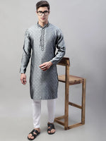 Collar Embroidered Kurta Pyjama-JOKP-P-692Grey