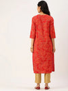 Women's Red Printed Straight Kurtas-GW-1434-Red