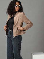 Women's Taupe Solid Open Front Jacket-IM-067-Taupe