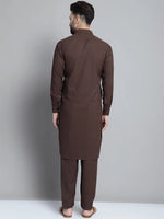 Men's Coffee Brown Cotton Solid Pathani Kurta with Salwar-JOKP-696Coffee