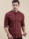 Men Maroon Checked Casual Shirt-LAVINIA-1111-Maroon