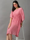 Women's Pink Polka Dots Kaftan Dress-AE-15696-Pink