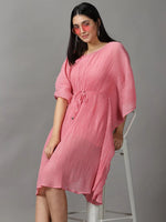 Women's Pink Polka Dots Kaftan Dress-AE-15696-Pink