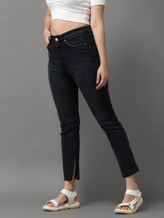 Women's Charcoal Solid Slim Fit Denim Jeans-GZ-5180-Charcoal