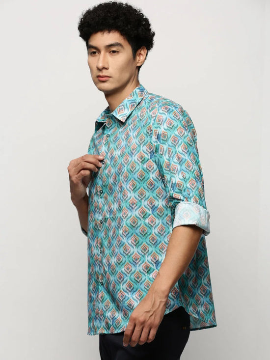 Men Blue Printed Shirt-PRISM-M204-1610-Turquoiseblue