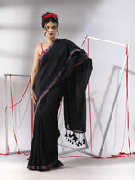 Black Cotton Saree With Sequined Pallu-MA55CT06520114