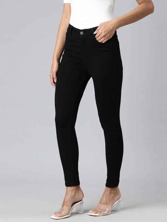 Women Black Solid Skinny Fit Denim Jeans-GZ-5770-Black