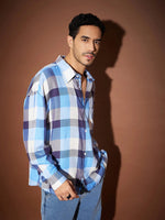 Men Blue & White Check Oversized Shirt