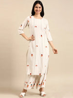 Women's White Striped Kurta Set-GW-617-Offwhite