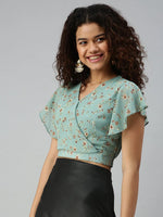 Women's Green Floral Tops-AE-7004-Seagreen