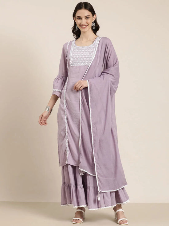 Women Lavender Solid Kurta Set-RF-1709-Lavender