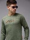 Men Green Printed Sweatshirt-SCAW-23-Olive