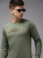 Men Green Printed Sweatshirt-SCAW-23-Olive