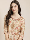 Women Beige Floral Kurta Set-DW-3566-Beige