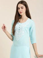 Women Blue Solid Straight Kurta-NJ-3570299-Blue