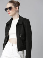 Women Black Solid Tailored Jacket-CHN-973-Black