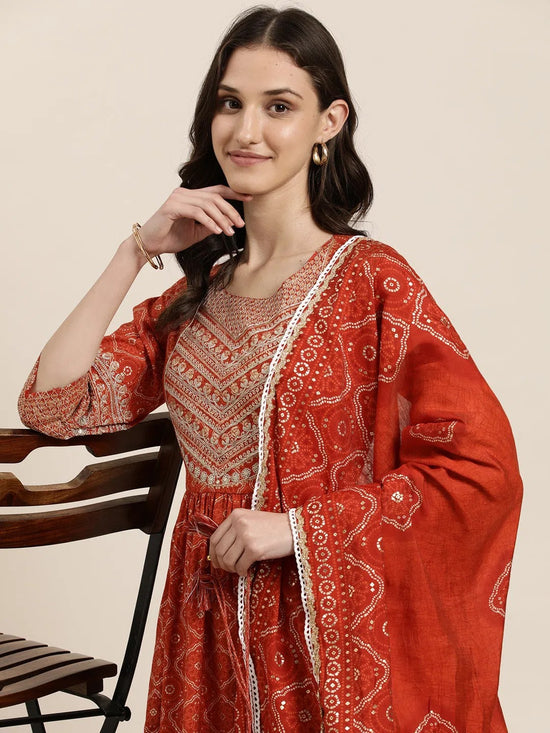 Women Rust Printed Kurta Set-GW-3591-Rust