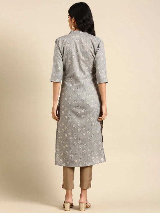 Women's Grey Printed Straight Kurta-GW-500-P-Grey