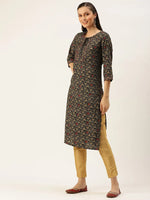 Women's Brown Printed Straight Kurtas-HO-1431-Coffeebrown