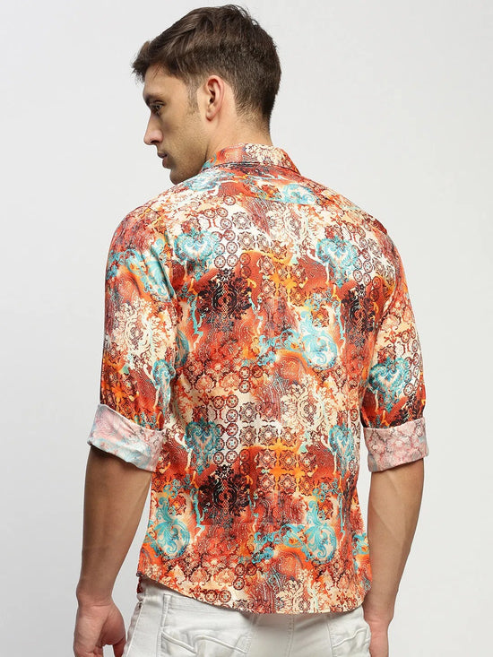 Men Orange Printed Shirt-PRISM-1692-Orange