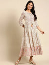 Women's Beige Printed Anarkali Kurta-AT-A-566-Cream