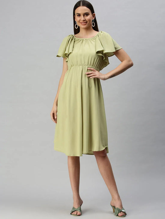 Women Green Solid A-Line Dress-AE-9874-Green