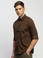 Men Brown Striped Shirt-HEPTAGON-1776-Brown