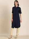 Women Navy Blue Solid Straight Kurta-SNG-2321-Navyblue