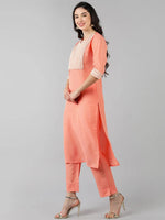 Ahika Women Peach Solid Kurti Trousers With Dupatta