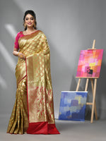 Coral Peach Silk Banarasi Saree With Zari Woven Designs-MA52BSL441050019