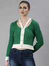 Women Green Self Design Cardigan-CHN-28732-Green