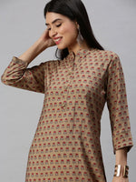 Women's Brown Floral Straight Kurta-BCCK826-Brown