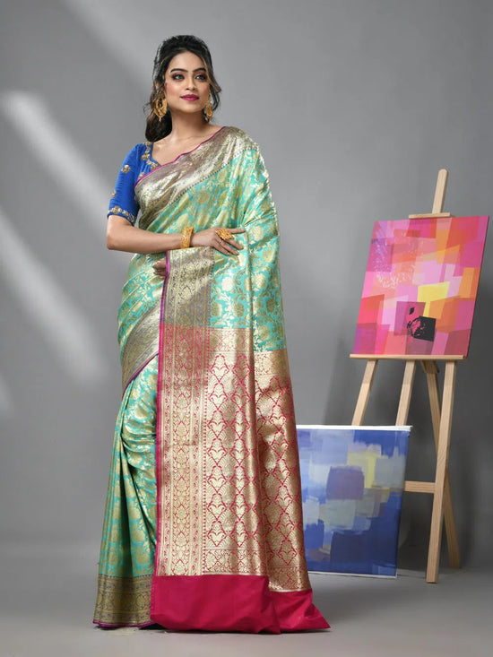 Green Silk Banarasi Saree With Zari Woven Designs-MA52BSL441050047