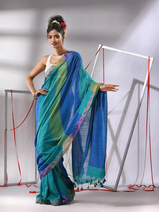 Multicolor Cotton Saree With Sequine Work-MA55CT06540009