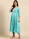 Women's Blue Tie Dye Kurta Set-GW-519-Turquoiseblue