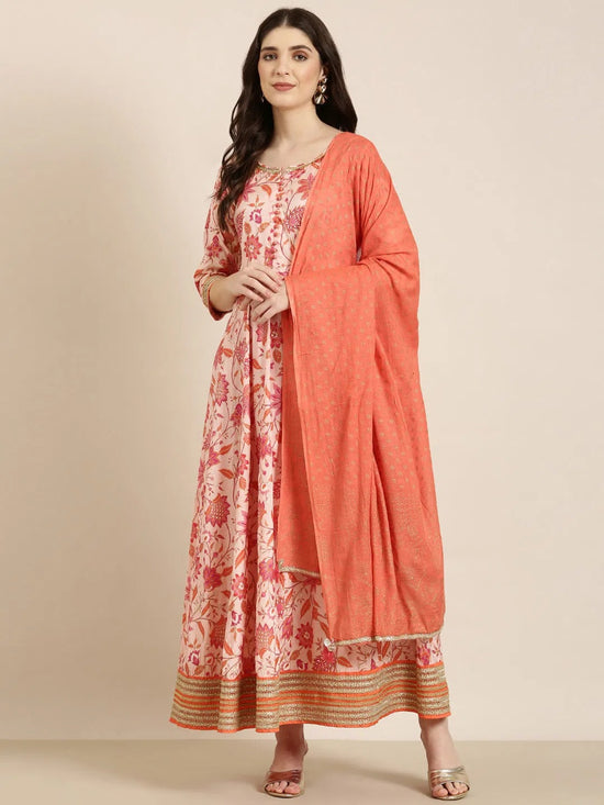 Women Peach Floral Anarkali Kurta-FS-3059-Peach