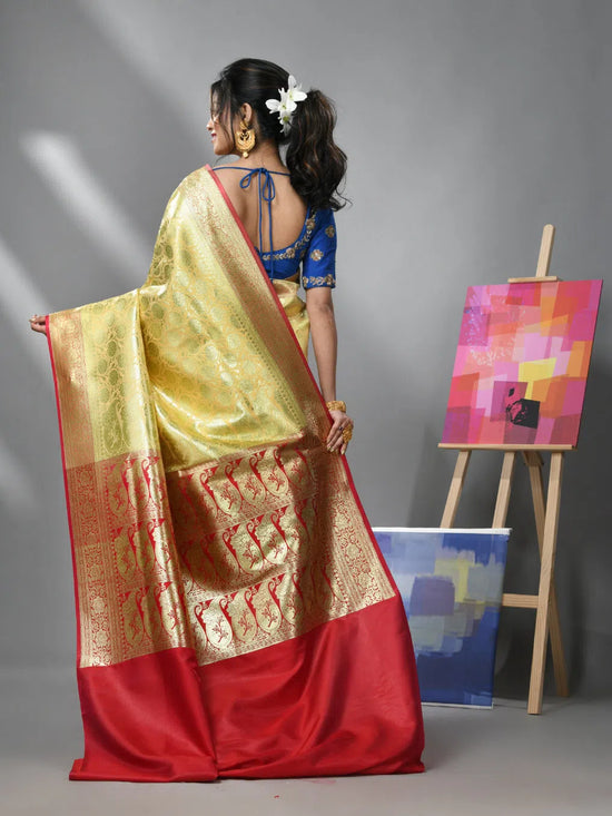 Dijon Yellow Silk Banarasi Saree With Zari Woven Floral And Paisley Designs-MA52BSL441050021