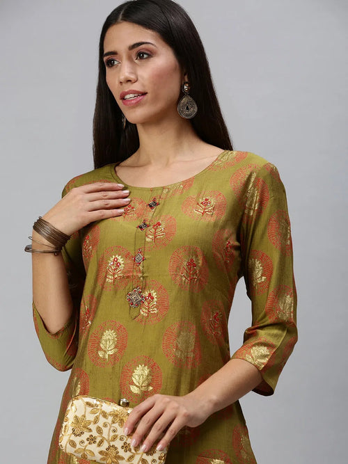 Women's Green Printed Kurta Sets-FS1714-Green