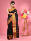 Black Pure Cotton Tant Saree With Zari Border-MA51TT43540050