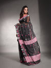 Black Cotton Silk Saree With Texture Border-MA54CTSL33610111