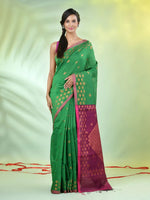 Green Cotton Saree With Geomatric Patterns-MA66BCT43830035