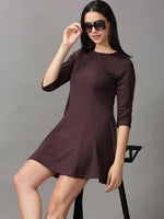 Women's Brown Solid A-Line Dress-DQ-16-695-D-Coffeebrown