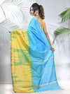 Yellow And Sky Blue Shibori Printed Silk Saree-MA56BSL34660010