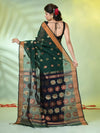 Green Cotton Saree With Ethnic Motifs-MA66BCT431050058