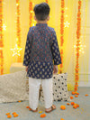 BownBee Boys Pure Cotton Printed Kurta Pajama with Jacket - Blue