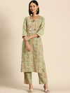 Kurta Pyajama with gota work in Green all over Print