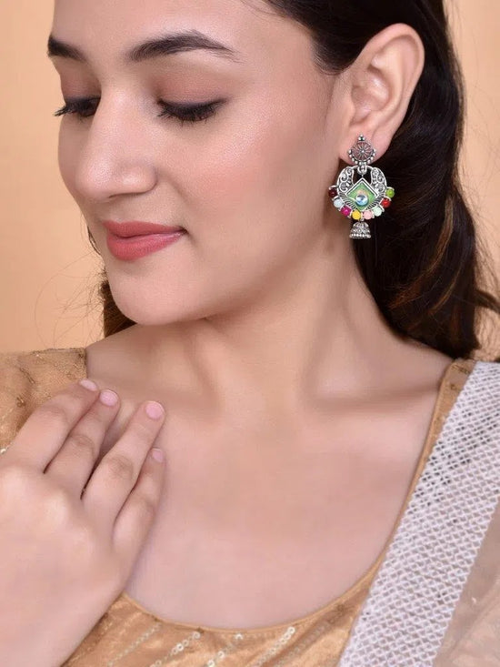 Silver Plated Peacock Contemporay Jhumka Earring-VOJ091